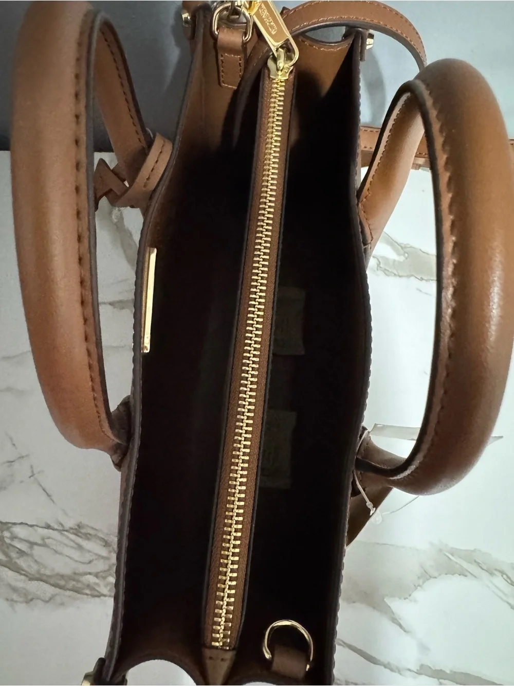 Michael Kors Tan Saffiano Leather Satchel with Gold Hardware